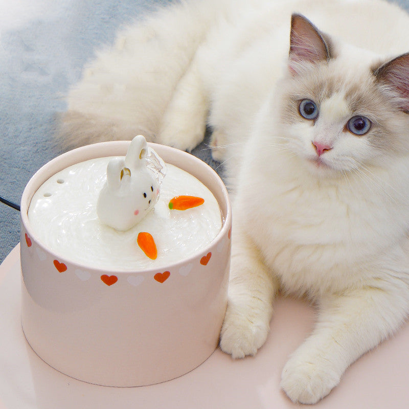 pink ceramic bunny cat dog water fountain cute