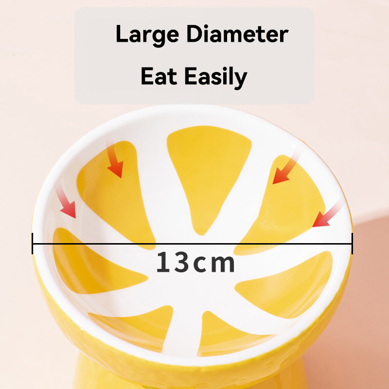 Ceramic lemon fruit pet food bowl for cat and dog