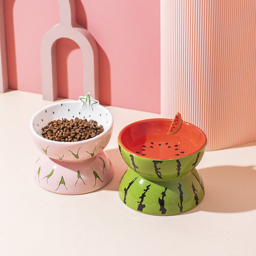 Ceramic dragon fruit and watermelon fruit pet food bowl for cat and dog