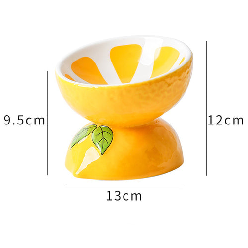 ceramic lemon fruit pet food bowl for cat and dog 