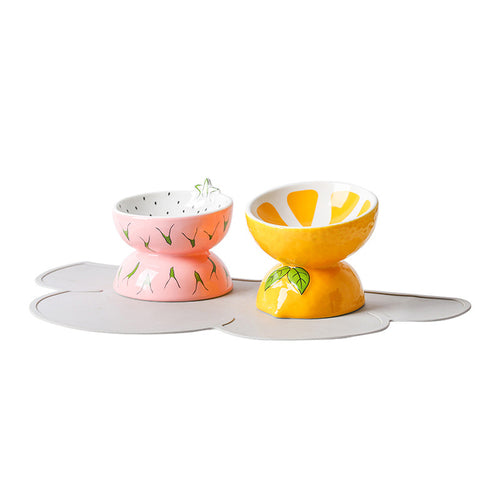 ceramic dragon fruit and lemon fruit pet food bowl for cat and dog