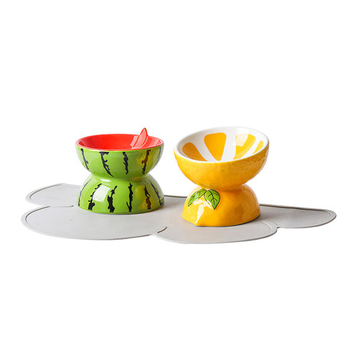 Ceramic watermelon and lemon food bowl for cat and dog food