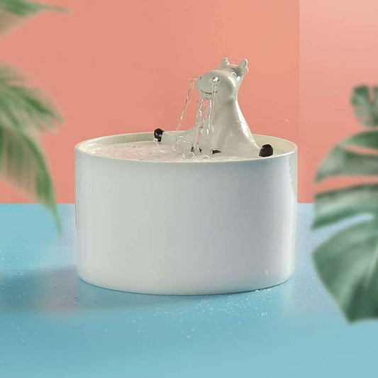 CERAMIC WHITE COW CAT DOG WATER DRINKING FOUNTAIN