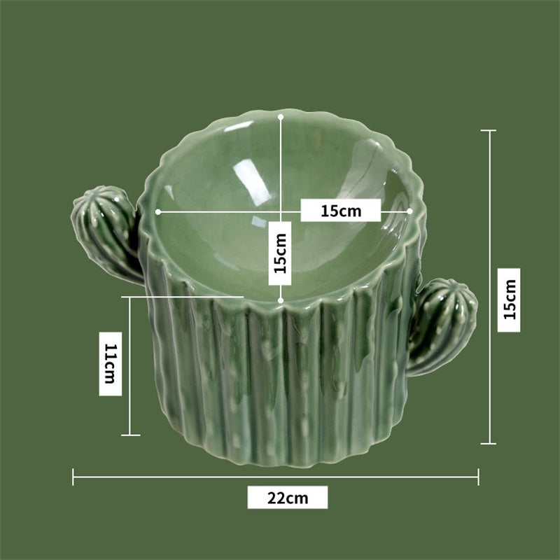 Ceramic Green Cactus Pet Food Bowl 