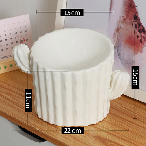 Ceramic White Cactus Pet Food Bowl