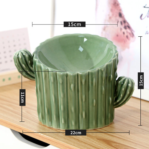 Ceramic Green Cactus Pet Food Bowl