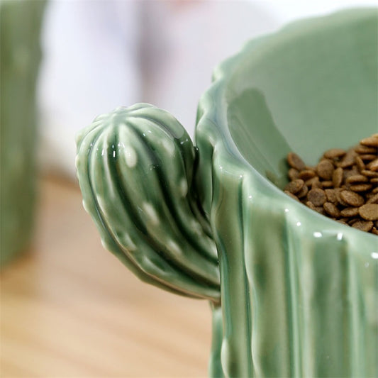 Ceramic Cactus Pet Food Bowl